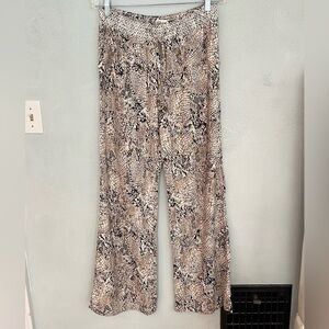 Cali 1850 Los Angeles Linen Blend‎ Pants Snake Print Neutral Coastal Chic Size L